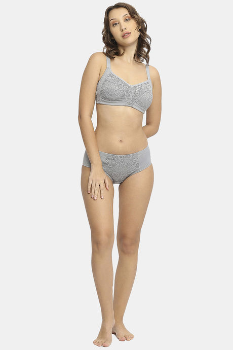 Soie Double Layered Non Wired Full Coverage Lace Bra - Ash Grey — image 6